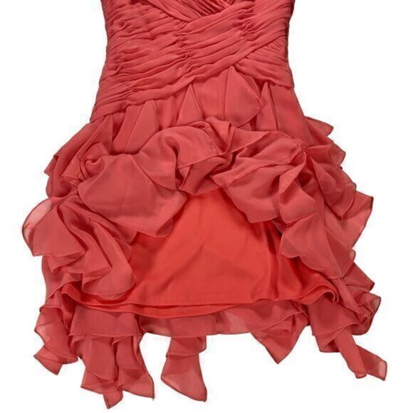 MAX & CLEO Dress Womens 6 Peach/Pink Spaghetti Straps Ruffles Side Zipper NWT - Picture 4 of 14